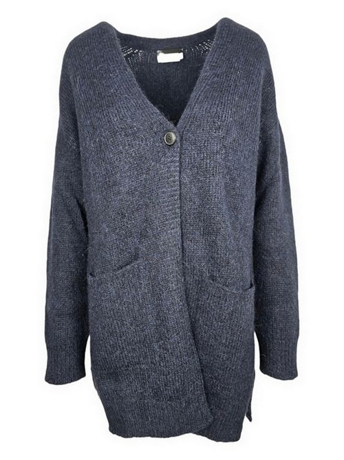 cardigan donna lungo in alpaca blu A rovescio | 1803/9401